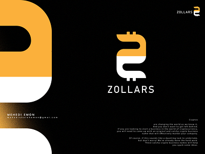 Z O L L A R adobe agency art brand identity branding business company concept creative crypto design graphic design illustration landing page logo money orange ui website