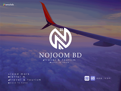 NOJOOM BD 3d adobe app icon branding company concept creative design graphic design illustration letter logo logo minimial n letter logo plan mark tourism travel agency ui vector website