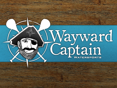 Wayward Captain Watersports blue logo wood