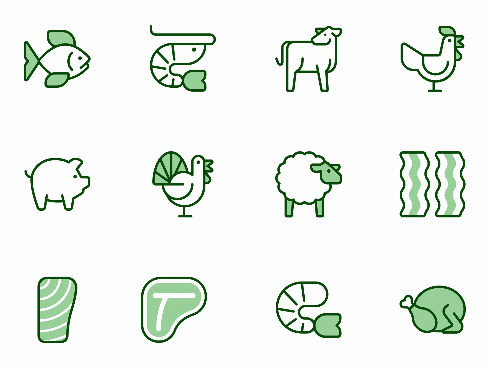 Culinary Icon Set animals branding cartoon cooking culinary flat food iconography icons illustration kitchen meat monotone product recipe retail rounded tech ui