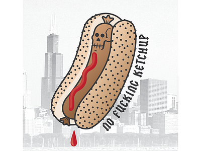 Ketchup bun chicago cuisine food hot dog illustration ketchup local sausage shirt skull sticker