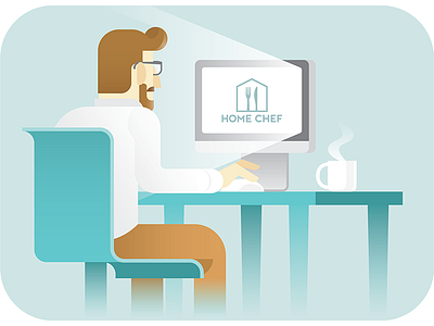 Home Chef Illustration Experiment beard coffee computer desk flat illustration interface interior man marketing onboarding user