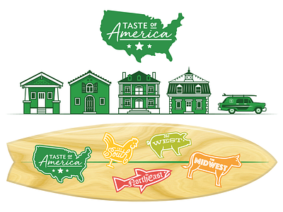 Taste of American Campaign advertising architecture badge campaign cooking logo marketing regional sticker summer surf tour