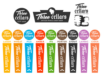 Three Cellars Logo Redesign beer brand branding brewery food logo pallette restaurant system tap wine wordmark