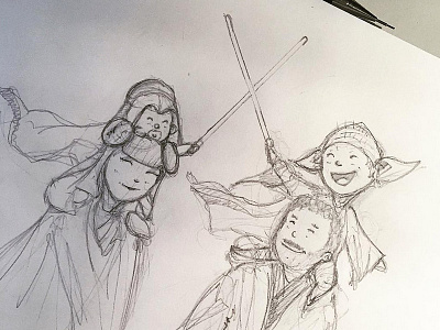 Nerd Family black and white character drawing hand drawing illustration star wars