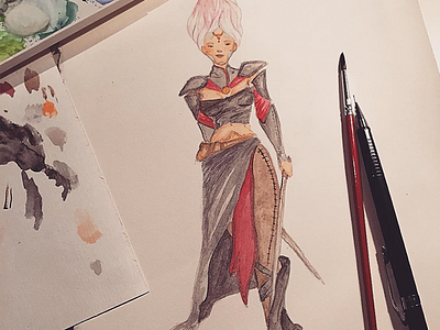 Warrior #2 character color drawing illustration watercolor