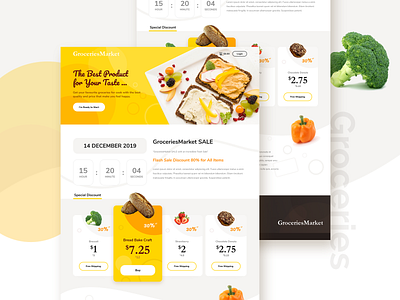 Groceries Landing Page app clean design food fun landing page orange playful sale ui ux web website