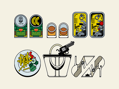 Chungking Express 2d bag can design food gun heel illustration movie object pineapple vector