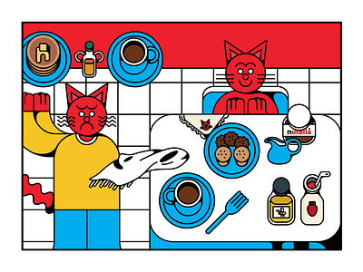 Crimson Cat's Breakfast 2d animal cat design food illustration toy vector