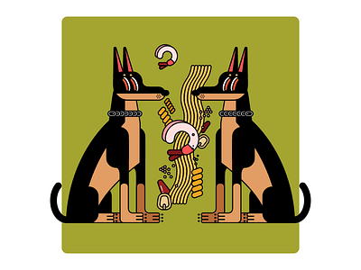 aglio e olio 2d animal character design dog food illustration vector