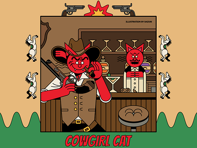 Cowgirl Cat 2d animal art cat character design drawing food gun illustration vector work
