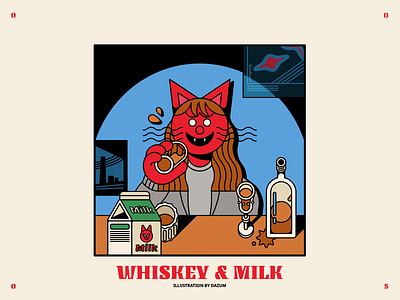 Whiskey & Milk 2d animal art cat character color design drawing food illust illustration vector work
