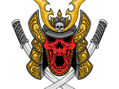 Skull samurai darkart design illustration illustrator japanese samurai style t shirt