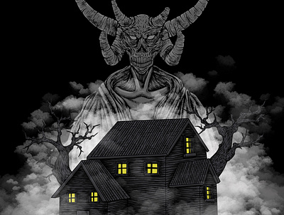 devil's house branding concept art dark illustration darkart design designer graphic design horror art house illustration illustrator metal procreate scary skull style t shirt