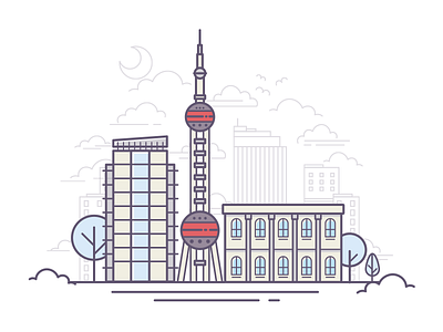 Illustration city#002 The Oriental pearl tower in Shanghai