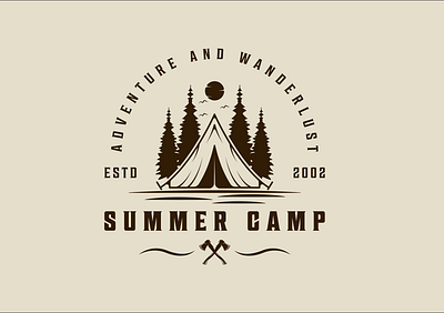 summer camp logo vintage vector design adventure camp camping design graphic illustration logo nature pinestree summer tent vintage wanderlust wildlife