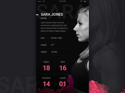 Athlete Profile app application athlete design interface layout mobile profile black sports ui
