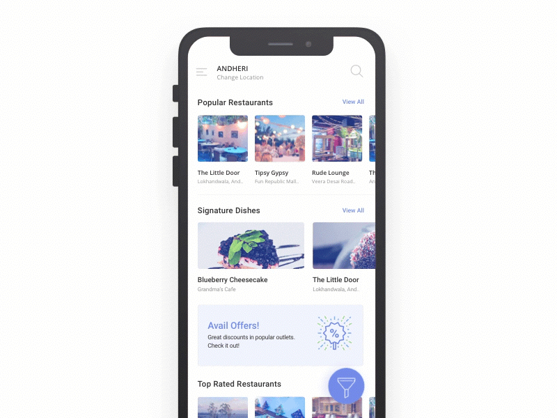 Food App Filter animation app design filter food interaction mobile restaurants