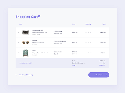 Shopping Cart buying checkout design detail ecommerce monochrome product purple ui violet