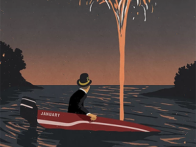 Sinking New Years Resolutions conceptual digital fireworks illustration