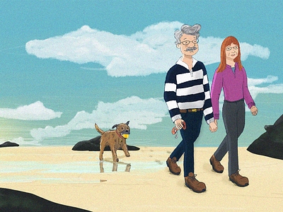 Walk on the beach beach character digital dog illustration paint procreate texture walk