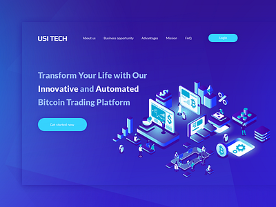 Bitcoin Trading Platform bitcoin blockchain blue design flat illustration site sydorov ui ux web