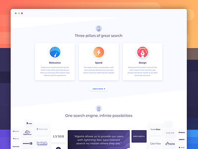 Algolia redesign algolia blue flat gradient landing page search web web design