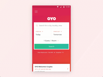 OYO Lite - Mobile Website android animation app calendar design interaction material mobile search ui ux website