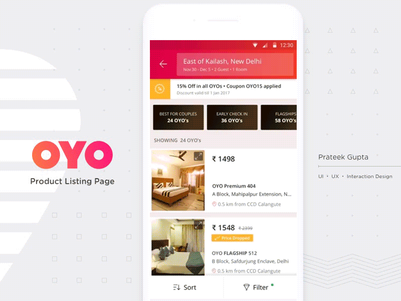 OYO Product Listing Page android animation app best design filter interaction ios listing mobile navigation oyo product travel ui website