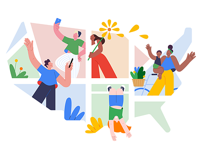 Google Fi character color illustration map people phone