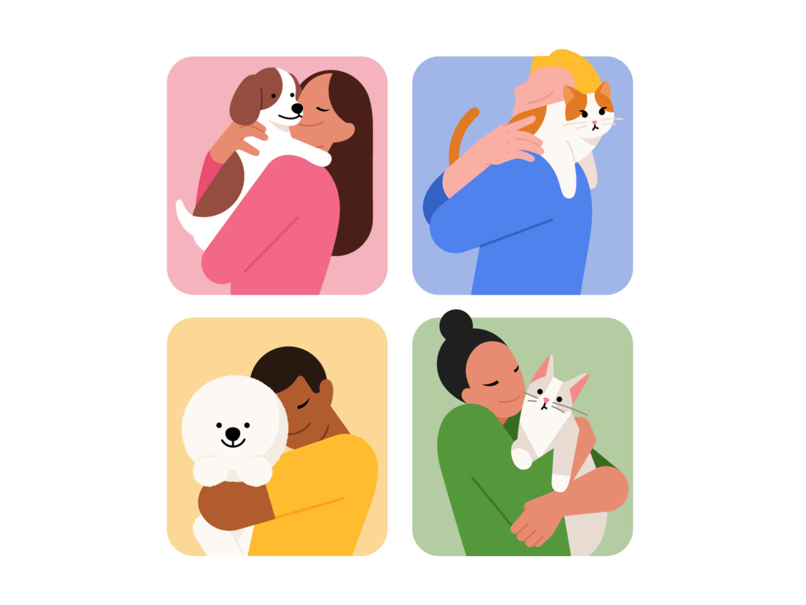 Hug animal cat ch character dog flat hug illustration pet