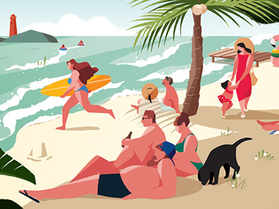 A Sunday Afternoon on the beach beach illust parody people summer
