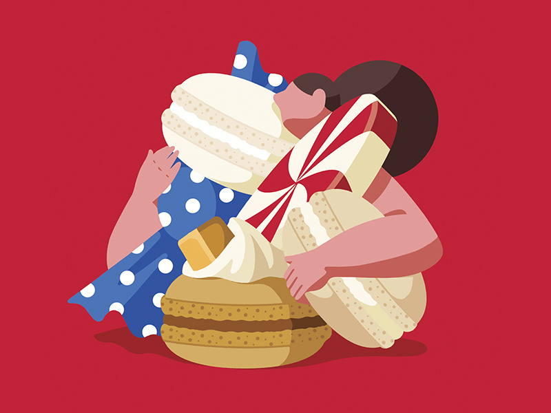 Greed greed candy macaroon character color woman girl illustration