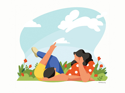 Calendar illustration_May 2d character color couple flat illustration spring vector woman