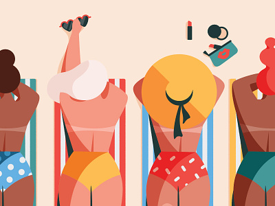 Summer vacation 2d bikini character color flat girl illustration summer woman
