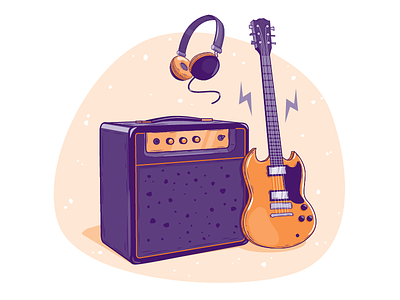 Rock On, Dribbble! amp create design draw guitar headphones illustration music orange purple rock youth