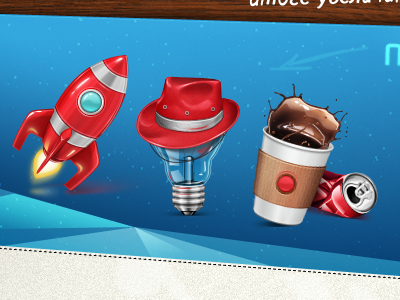 Website illustrations can coffee cup hat icon idea illustration lamp red rocket website