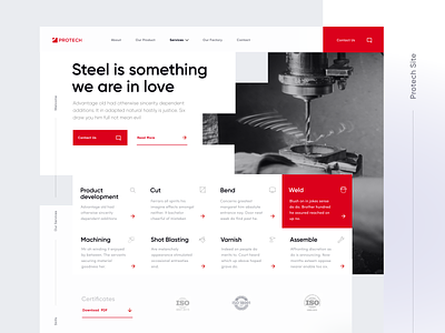 Protech - A professional website for the steel industry clean design design factory homepage production proffesional website steel steel industry steel partner steel website website