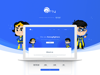 Airly smogfighters - landing page | Case study bright colors clean design homepage landing page one page recruitment super heroes