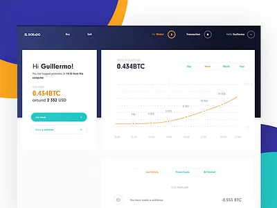 Cryptocurrency Exchnage - My Wallet | El Dorado bitcoin exchange cryptocurrency dark blue dashboard el dorado exchange navy blue