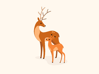 Deer and fawn. animal character antler caribou cartoon animal character deer fawn flat design forest animals illustration reindeer round stag vector