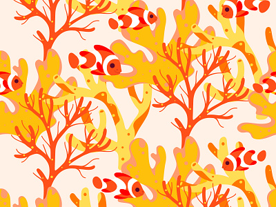 Pattern with clown fish and coral animal character clownfish coral coral fish coral reef cute design exotic flat design illustration pattern pattern art pattern design round tropical