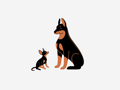 Big and small. Doberman and Toy Terrier animal animal character cartoon animal character cute design doberman dog doggy dogs flat design illustration round toy terrier vector