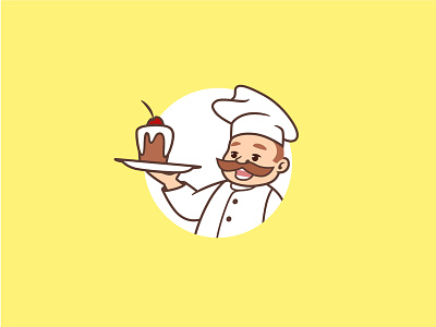 Bakery Logo baker cake character circle cute face fat man logo mustache pastry chef pastry shop thick uniform yellow