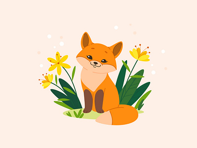 Cartoon fox animal animal character bloom blossom character composition cute flat design flower fox fox illustration fox racing illustration leaves vector vector fox