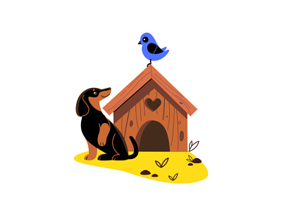 Cute dachshund with doghouse animal character cartoon animal character cute design dog doghouse dogs flat design illustration kennel pet round