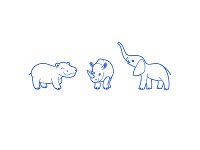 Animal icon set. Hippo, rhino, elephant.