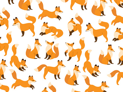 Cute animal - simple cartoon pattern with fox. Different poses o animal animal character cartoon cartoon character character cute flat design for kids fox illustration pattern pose red round vector
