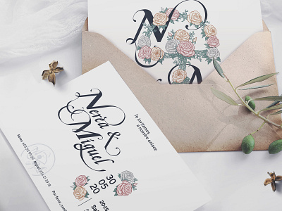 M&N wedding Card calligraphy flowers monogram monogram logo wedding wedding invite