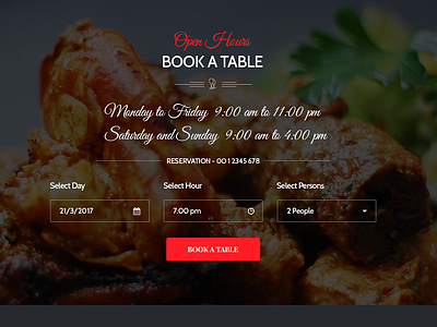 Book Table Form banner button date food form icons time